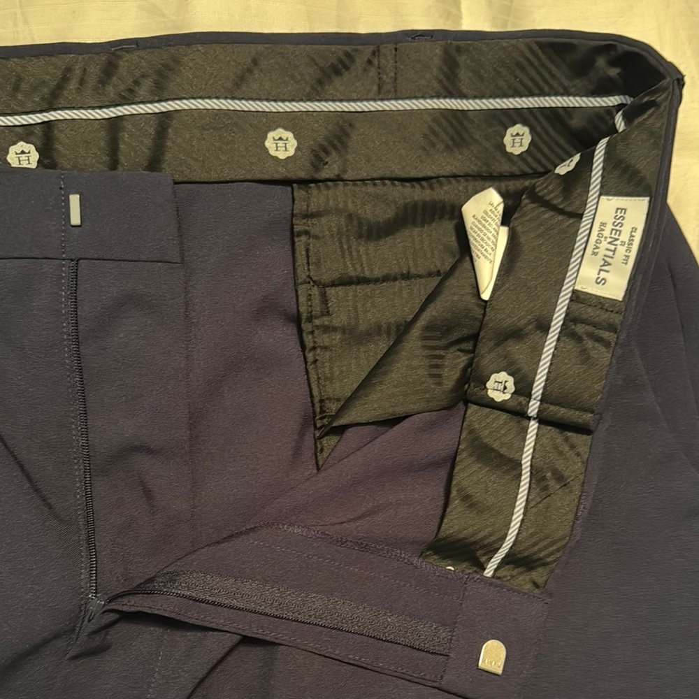 Essentials Blue Dress Trousers with Smooth Fabric and Secure Closure